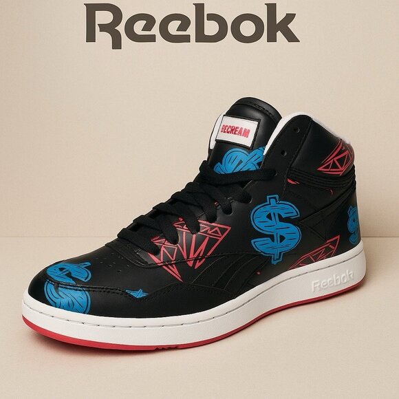 Reebok x Ice Cream BB4600 Mid “Diamonds & Dollars” Black Leather Sneakers W5 M4 - Picture 1 of 11